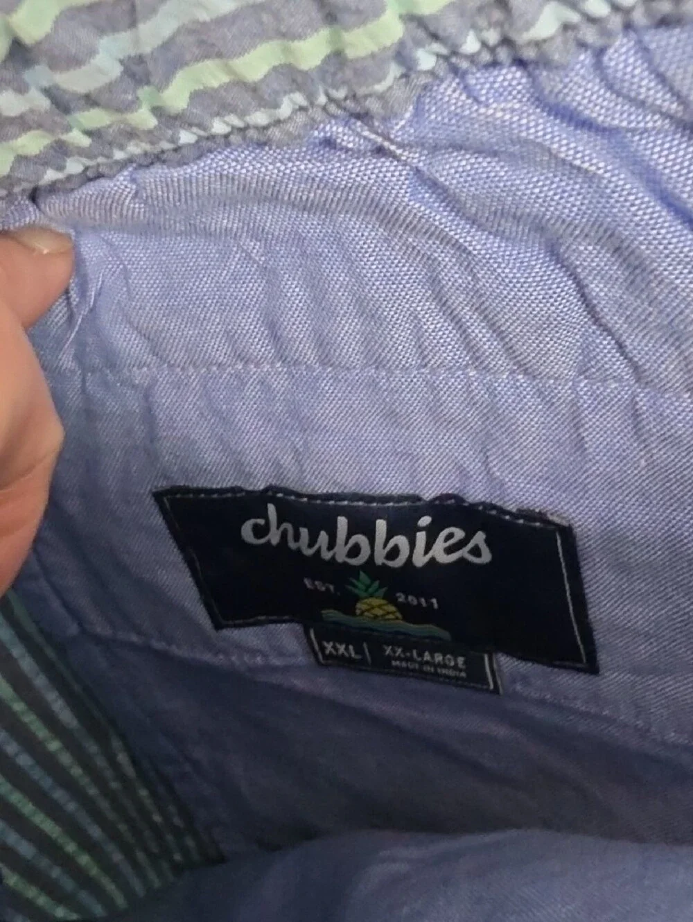 chubbies Light Blue & White Seersucker Stripe Flat Front Shorts Sz XXL